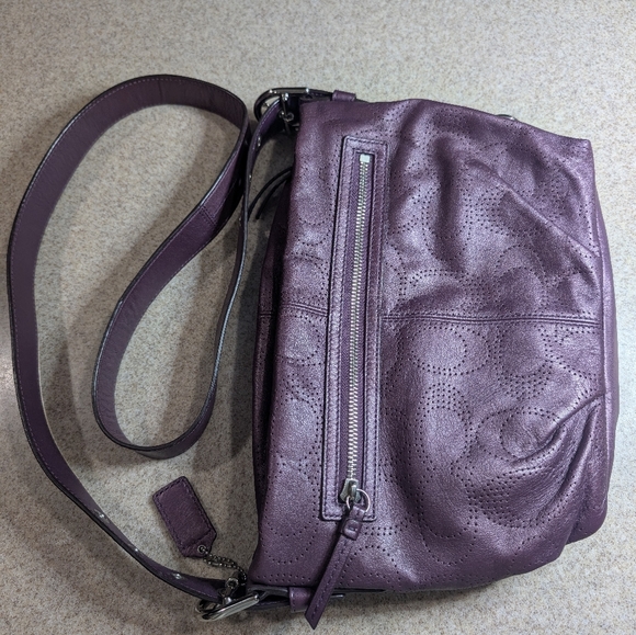 Coach Perforated Signature Leather Shoulder/Crossbody Bag (Style #F19257)  Plum - Picture 8 of 15